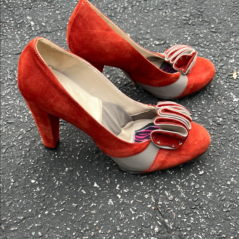 Red Heels with Rosette Detail and Vintage Style